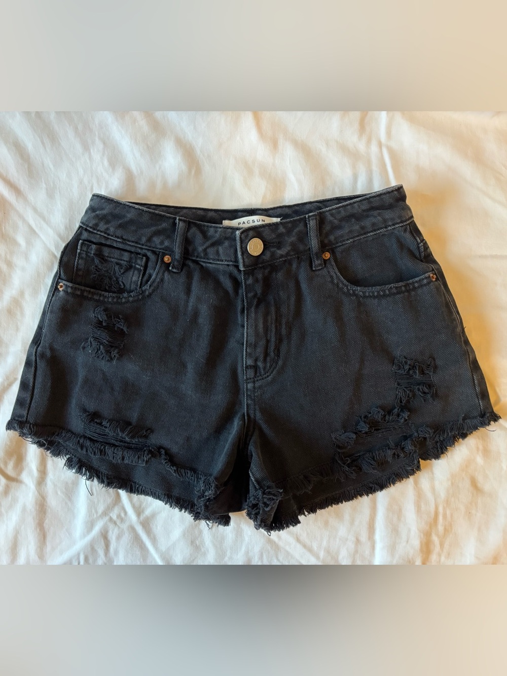 PacSun Black Mid-Rise Distressed Denim Shorts